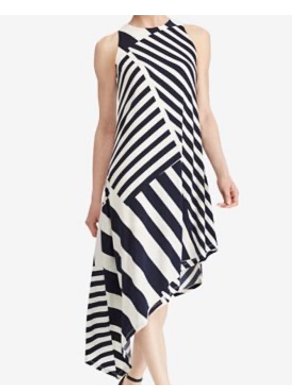 Lauren Ralph Lauren Navy and White Asymmetrical Striped Dress size 12